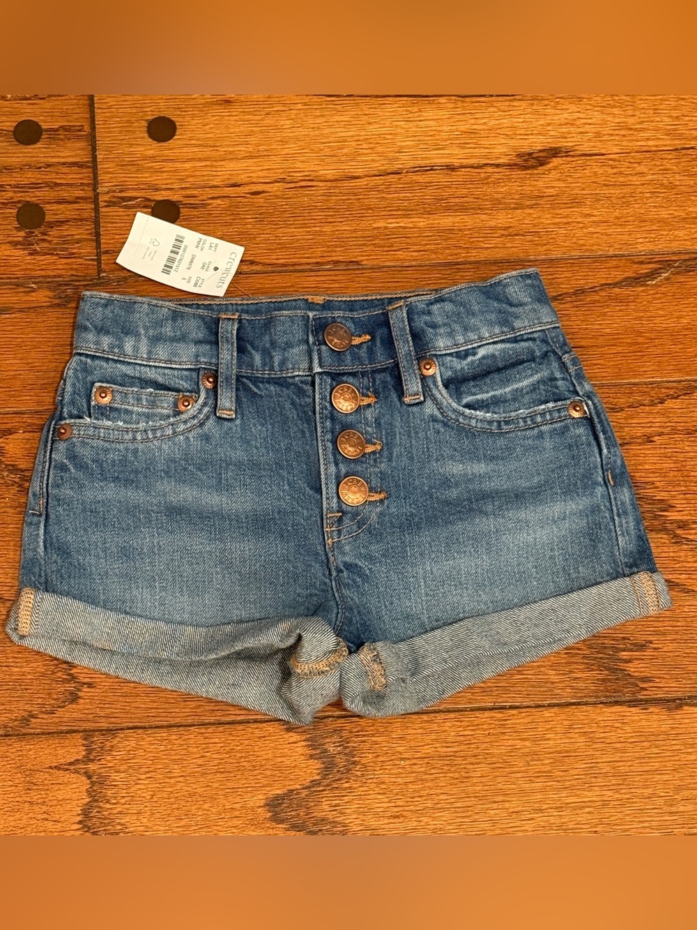 Crew Cuts by J.Crew Girls' Cuffed Denim Shorts in Poppy Wash Cotton Blend Sz 5 - Picture 1 of 6